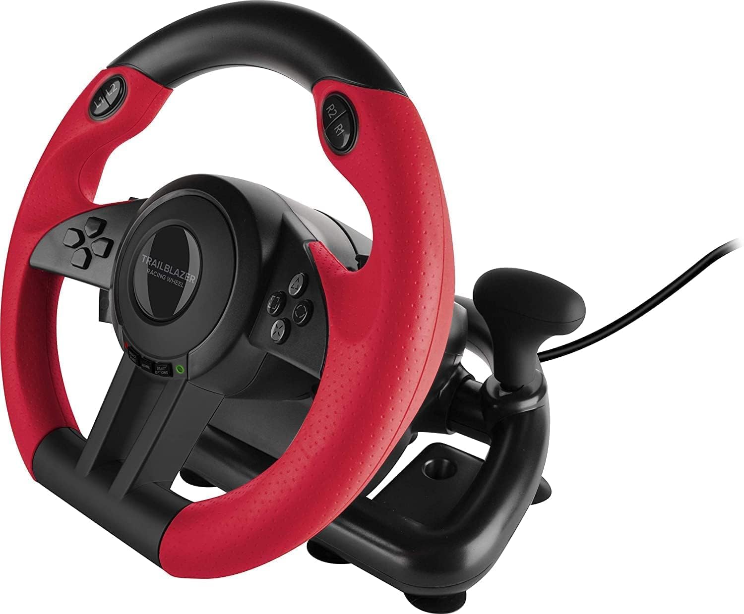 Speedlink TRAILBLAZER Racing Wheel - Gaming steering wheel for PS3/PS4, Xbox Series X/S/One, Nintendo Switch and PC, shift paddles and gear stick, adjustable pedals, black-red