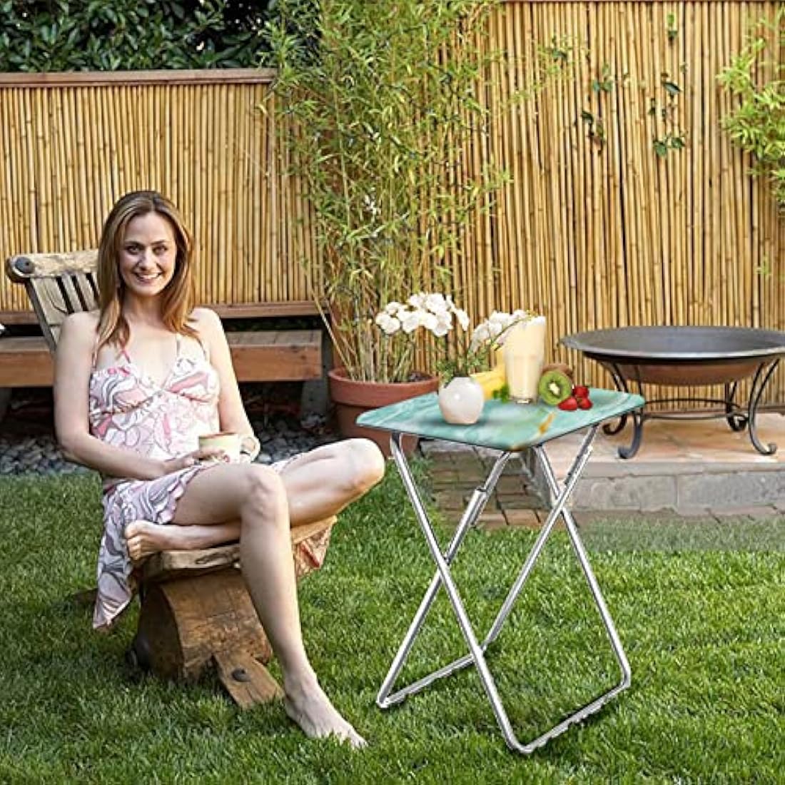 Huhote Small Folding Table, Folding Snack Table, TV Tray Tables, Balcony Foldable Tables, Outdoor CampingTable, SofaTable, SideTable, EndTable, LaptopTable for Small Space Living Room (Blue Marble)