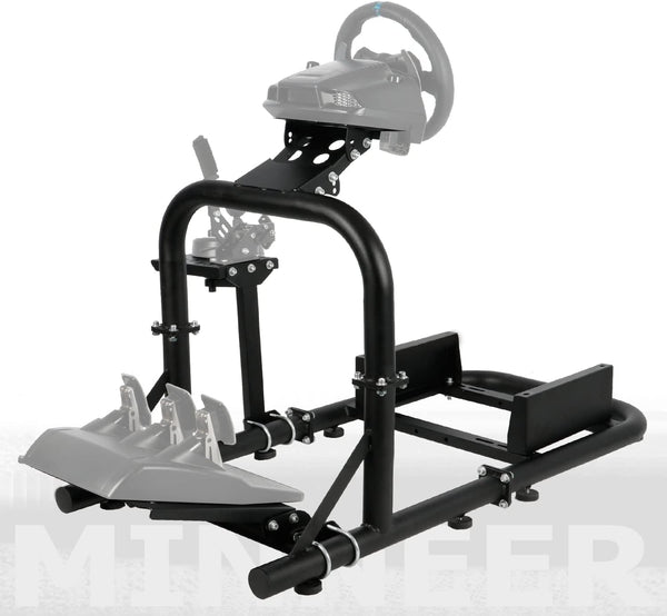 Minneer L-shaped Double Arms Racing Simulator Cockpit Fit for Logitech Fanatec Thrustmaster G27 G29 G920 G923 T300RS Large Round Tube Driving Wheel Stand Not Included Wheel Pedal Handbrake and Seat