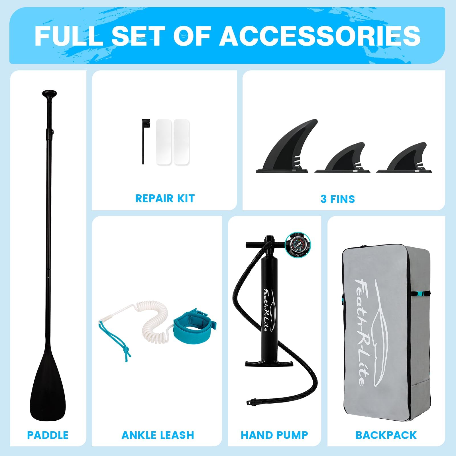 FEATH-R-LITE 10' &11' Inflatable Ultra-Light Stand Up Paddle Board for All Skill Levels Included with SUP, Adj Paddle, Pump, Backpack, Leash