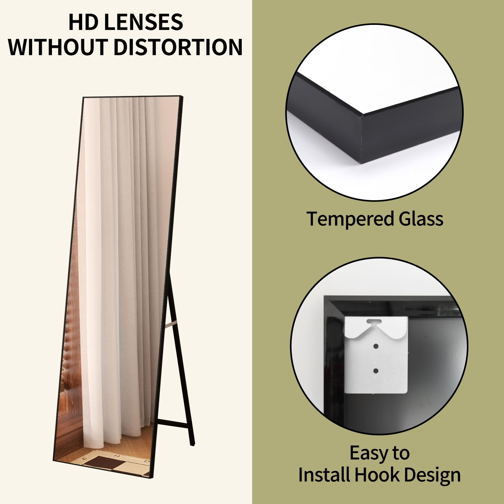 Hoikwo Standing Mirror 55.12x16.15 inches,Full Length Mirrors 140x41cm with Black Frame for Bedroom, Living Room or Bathroom