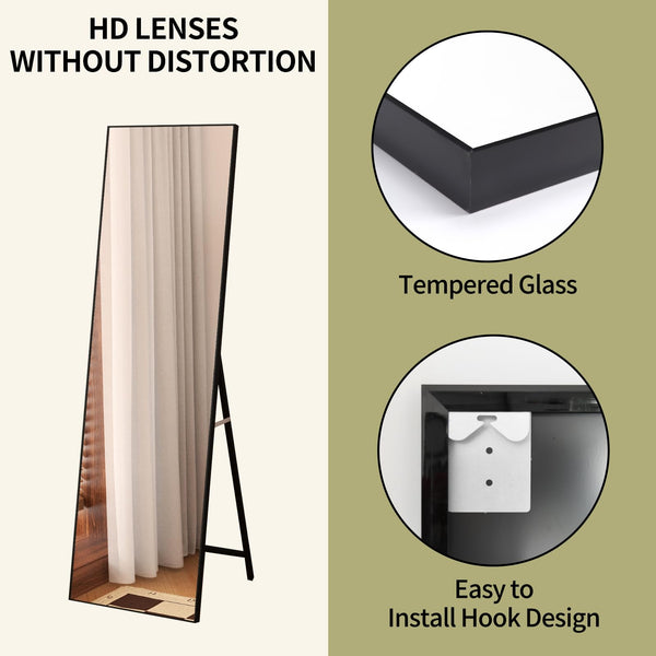 Hoikwo Standing Mirror 55.12x16.15 inches,Full Length Mirrors 140x41cm with Black Frame for Bedroom, Living Room or Bathroom