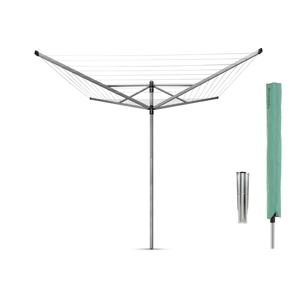 Brabantia - Lift-O-Matic - 60 Metres of Clothes Line - Adjustable in Height - UV-Resistant & Non-Slip Lining - Umbrella System - with Ground Spike 45