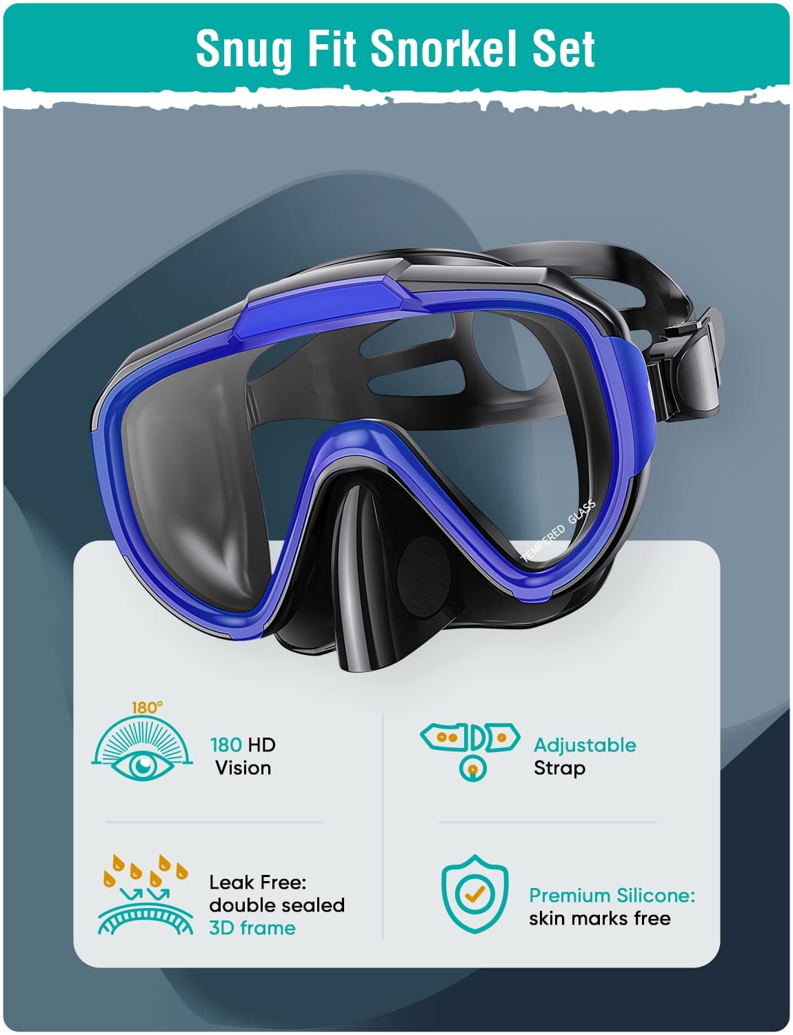 Lealinga Snorkel Set Adults Snorkel Mask Anti-Fog Panoramic View Diving Mask Dry Top Snorkel Kit with Travel Bag Diving Set for Snorkeling Scuba Diving Swimming Travel