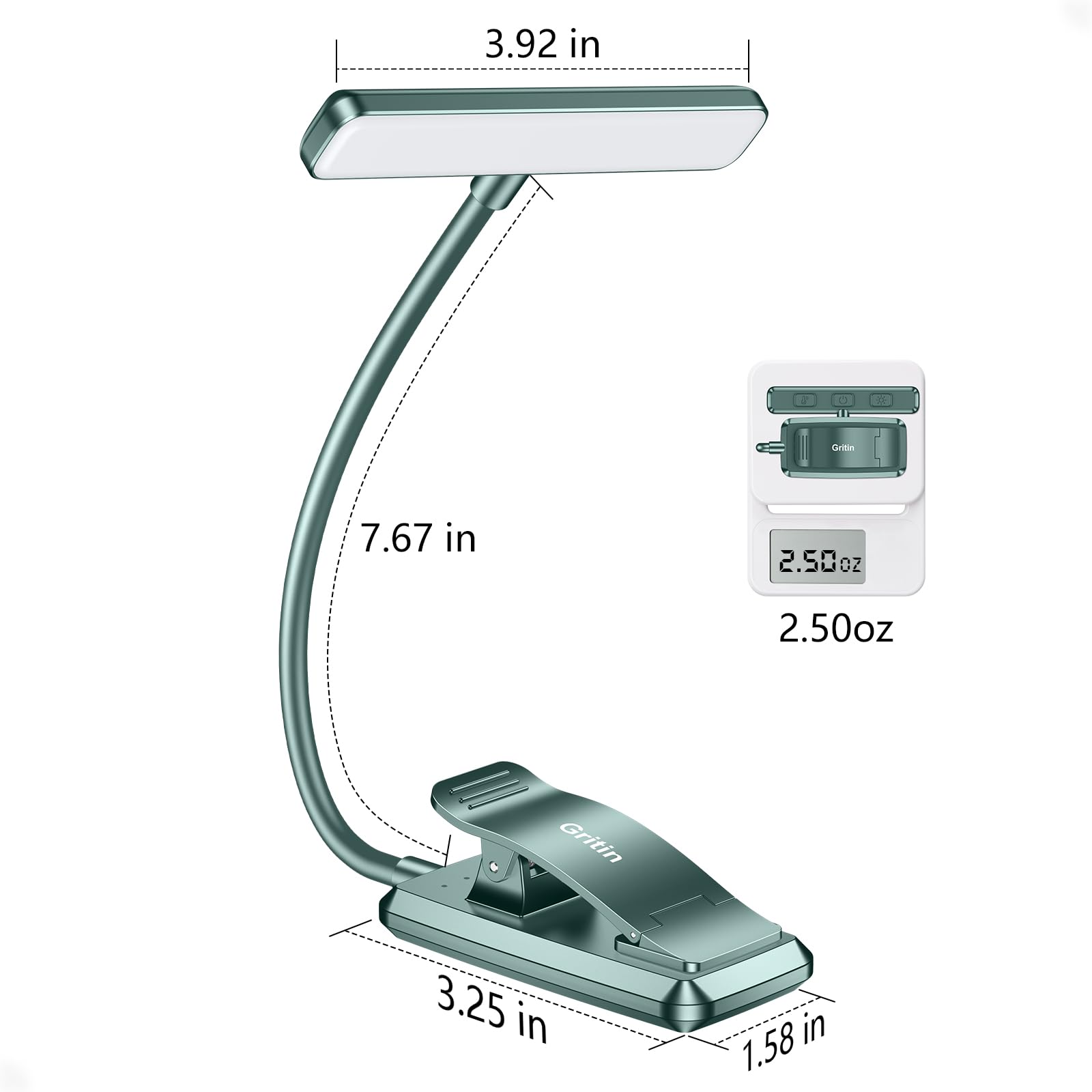 Gritin 19 LED Book Light, Reading Light Book Lamp for Reading at Night with Memory Function, 3 Eye-Protecting Modes -Stepless Dimming, Long Battery Life, 360° Flexible Lamp for Bed,Tablet