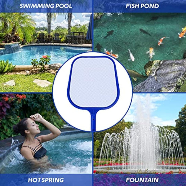Jsdoin Swimming Pool Skimmer Net, Adjustable 5 Connecting 48Inch Aluminium Telescopic Pole, Pond Nets for Cleaning, Fine Mesh Leaf Skimmer Netting for Garden Pond Hot Tub Net, Blue