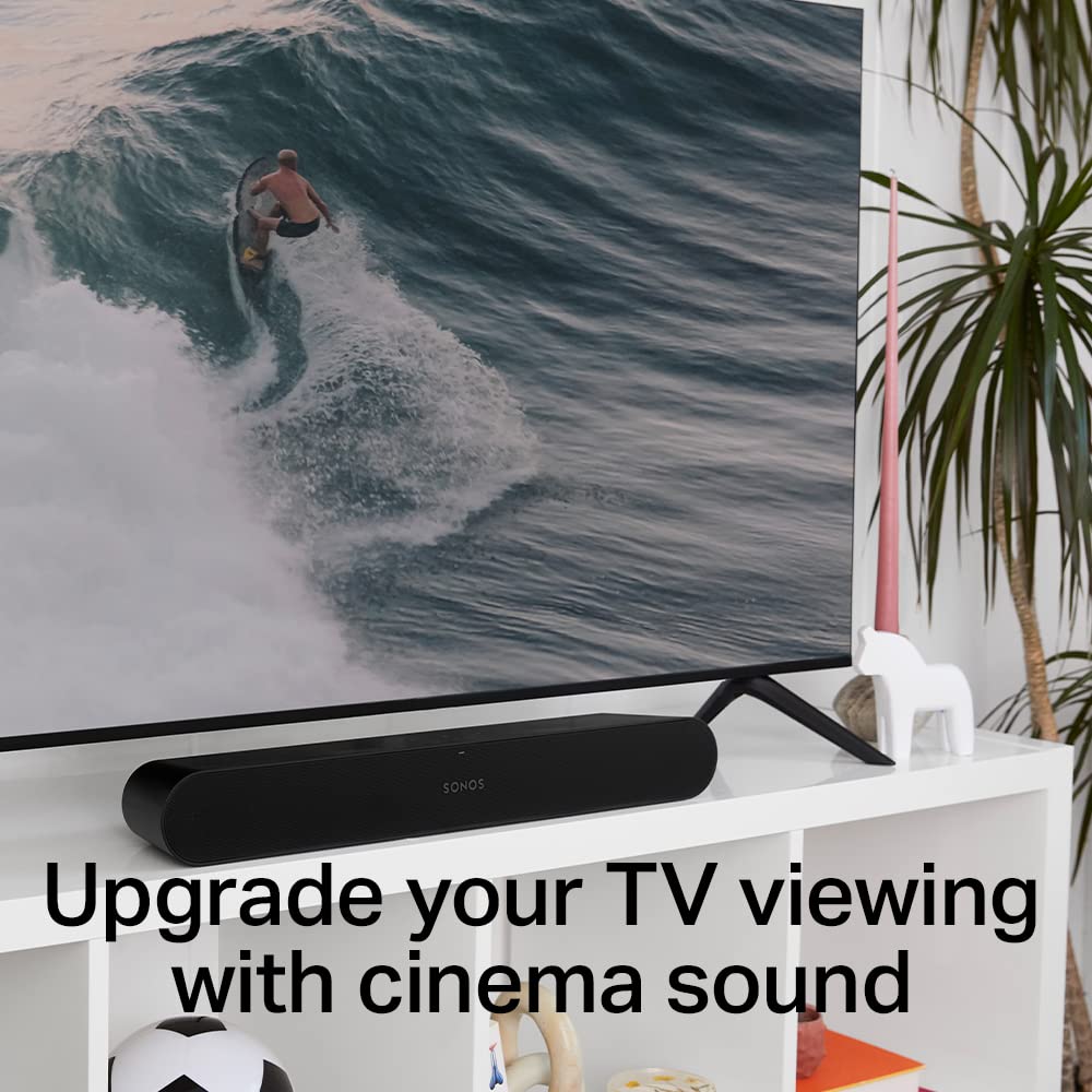 Sonos Ray Soundbar - All-in-one compact and sleek soundbar with Blockbuster sound for movies, gaming and wifi music streaming, compatible App and Apple AirPlay, in black