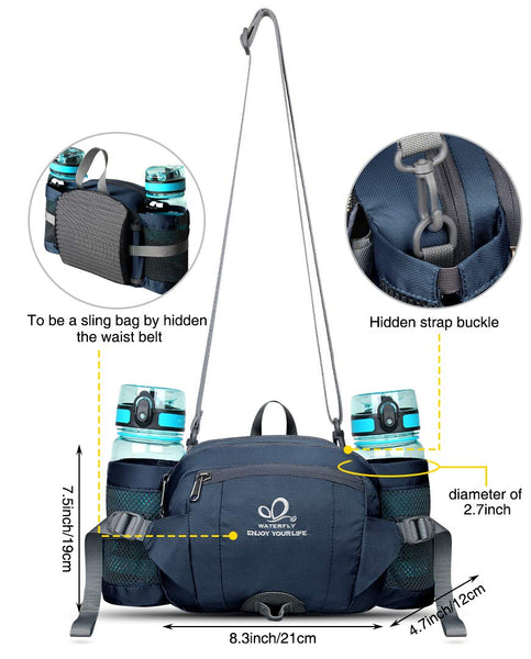 Waterfly Hiking Waist Pack Bum Bag Waist Bag with Bottle Holder Running Bag for Camping Climbing Travel Cycling and Dog Walking