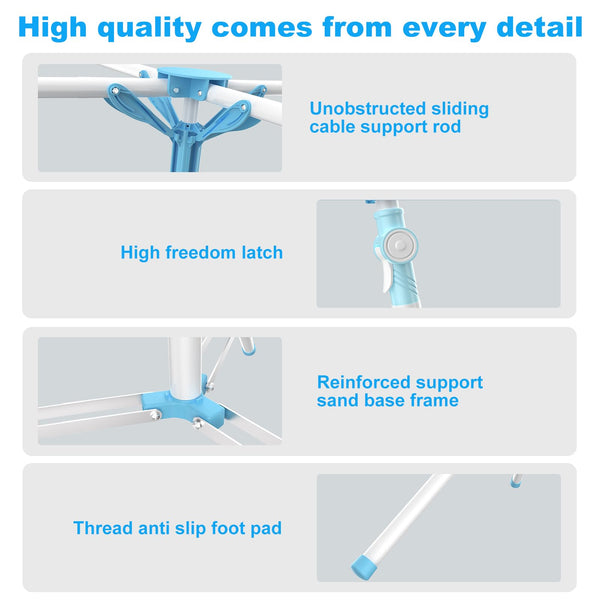 AISIR Clothes Airer Clothes Drying Rack Indoor Outdoor, Clothes Horse Laundry Racks Foldable with 4 Arms for Hangers, Adjustable Height 110-180cm.