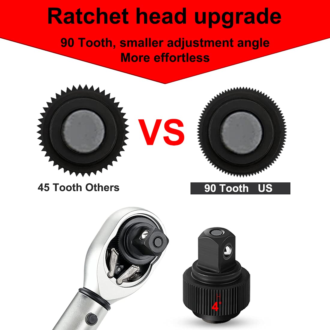 FOURROBBER Torque Wrench Set 1/2-inch Drive Click Bicycle Torque Wrench Dual-Direction Adjustable 90-Tooth Torque Wrench with Buckle 20-220Nm,Accuracy ± 3% Visit The Store