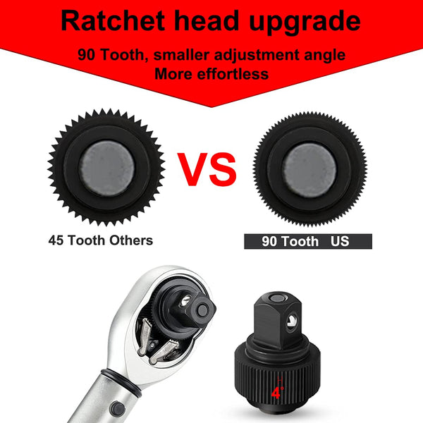 FOURROBBER Torque Wrench Set 1/2-inch Drive Click Bicycle Torque Wrench Dual-Direction Adjustable 90-Tooth Torque Wrench with Buckle 20-220Nm,Accuracy ± 3% Visit The Store