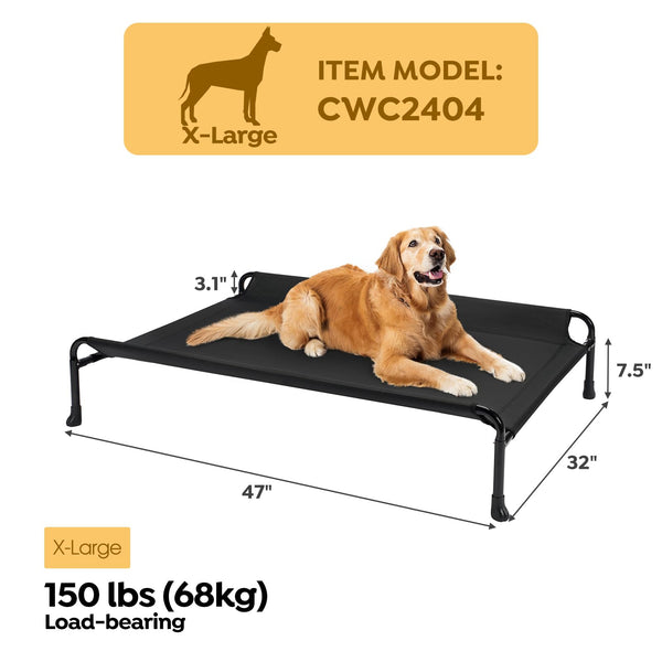 Veehoo Raised Dog Bed, Cooling Elevated Dog Bed for Large Dogs, Black, 119 x 81 x 19 cm (L x W x H), Rectangular, Guardrail, Sloped Headrest, Sturdy Frame Construction, Teslin Mesh