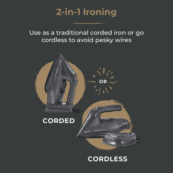 Tower T22008 CeraGlide Cordless Steam Iron with Ceramic Soleplate and Variable Steam Function, 2400 W, Purple