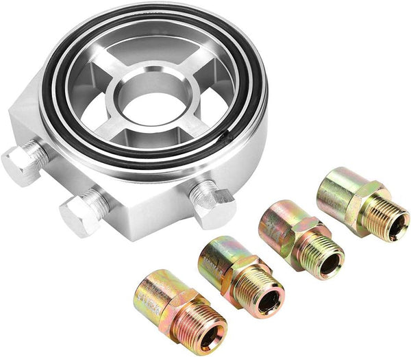 TKSE Oil Filter Sandwich Plate, Silver Aluminum Universal Oil Filter Temperature Cooler Gauge Sandwich Plate Adapter