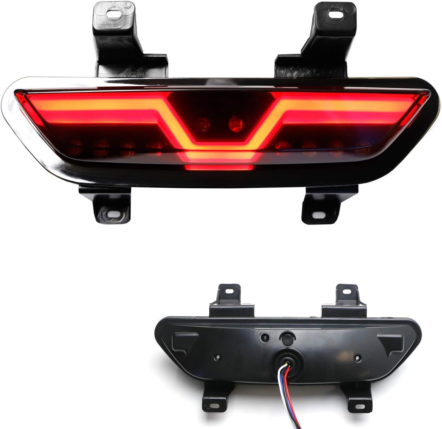 iJDMTOY Smoked Lens LED Rear Foglamp Compatible with 2015-2017 Ford Mustang, Full Red LED Tail Light Assembly Functions as Reverse Light & Rear Fog Light