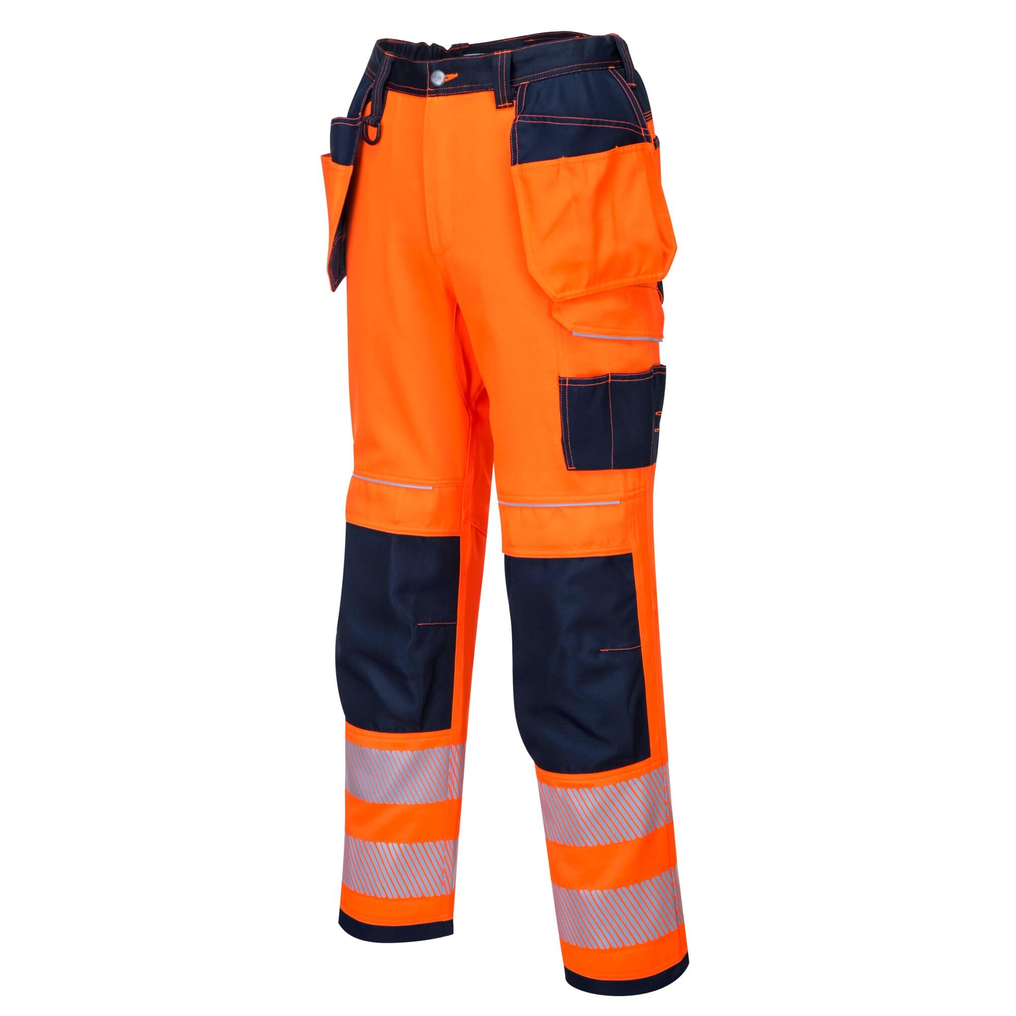 Portwest T501 Mens PW3 Hi Vis Work Trousers - Holster Pocket Workwear Safety Construction Trousers Orange/Black, 34
