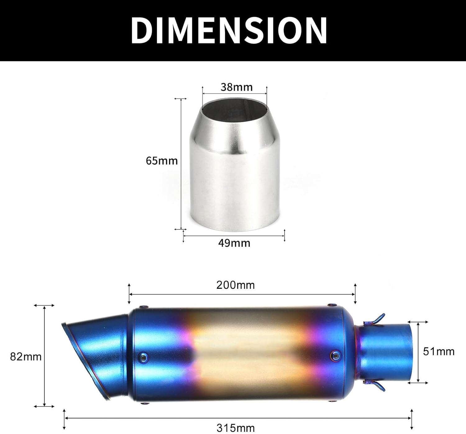 38-51mm Universal Motorcycle Exhaust Pipe Motorcycle Exhaust Muffler Pipe Pipe Tail Refit Exhaust Muffler Fit with Killer For Dirt Bike Street Bike Scooter ATV