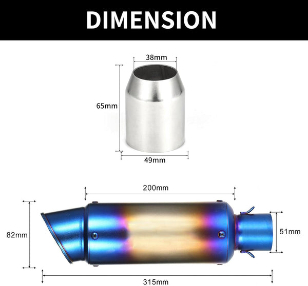 38-51mm Universal Motorcycle Exhaust Pipe Motorcycle Exhaust Muffler Pipe Pipe Tail Refit Exhaust Muffler Fit with Killer For Dirt Bike Street Bike Scooter ATV