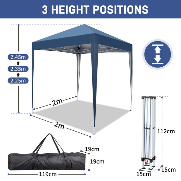Outopee 3m x 3m Ez Pop Up Canopy Tent with 4 SideWalls, Outdoor Gazebo Portable Instant Canopy for Commercial Events, Party, Backyard BBQ, Camping, Blue