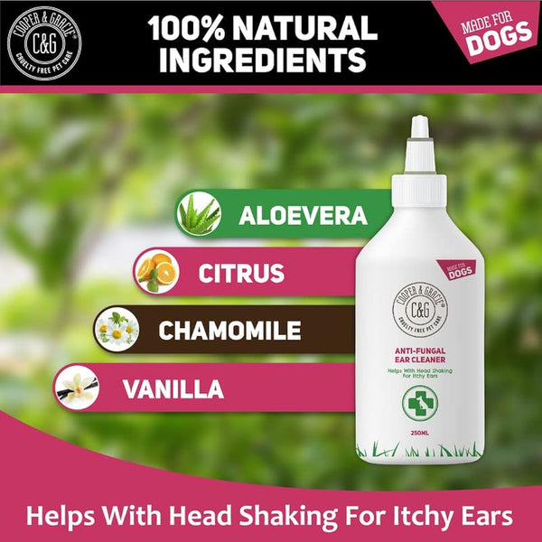 Dog Ear Cleaner Solution 250ML - Alternative to Dog Ear Drops for Infections, Itching & Odor by Cooper and Gracie | Relief from Yeast Infection, Mites, Anti-Viral Protection | Clean Healthy Ears