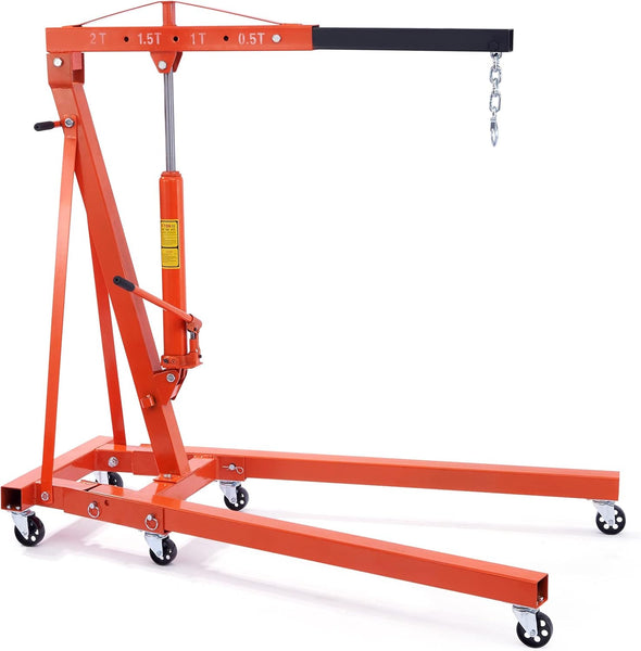 VEVOR Hydraulic Engine Hoist with Lever, 2 Ton/4400 LBS Heavy-duty Cherry Picker Shop Crane, Foldable Engine Crane and Engine Hoist leveler for Auto Repair, Motors, Weights Lifting, Loading