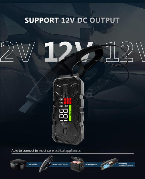 Jump Starter Power Pack Car Battery Starter 2000A 12V for 7.0L Gas & 6.5L Diesel with 12V/6A Output Extension Port, Portable Car Battery Booster 16000mAh Power Bank, High-Efficiency for All Weather