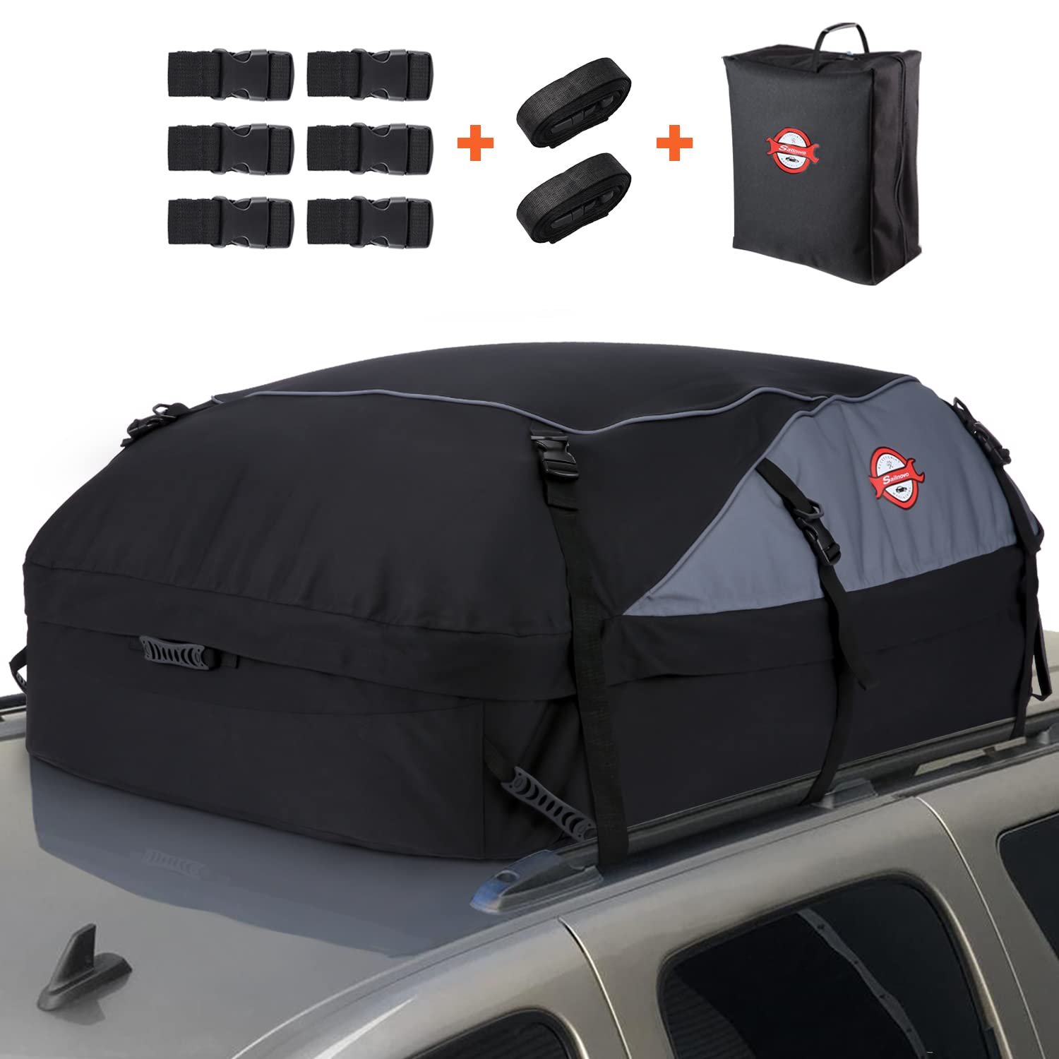 Sailnovo Roof Box Roof Bag 580L/20 Cubic Waterproof Car Roof Bag with 6 Door hooks, Soft-Shell Large Roof Cargo Carrier Bags for Cars without/with Roof Bars/Rack/Rails, Black