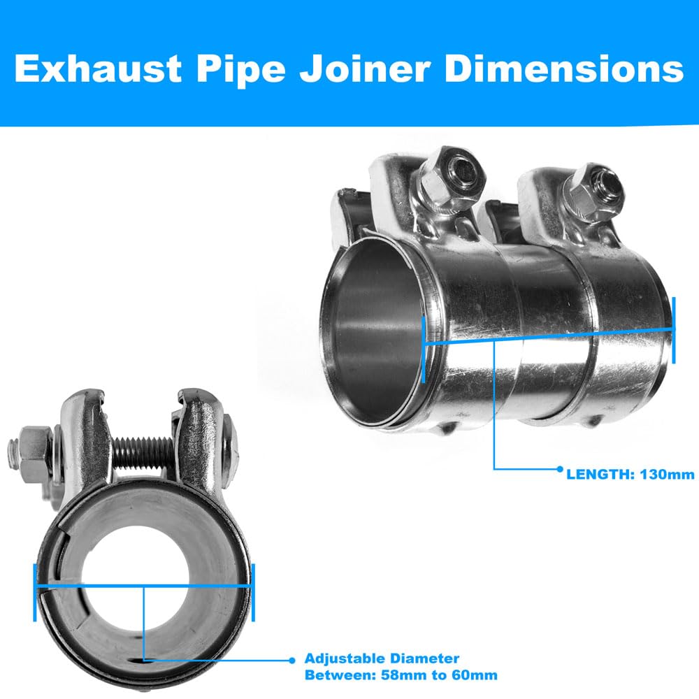 BITS4REASONS E-TECH EC015.5 New Model Heavy Duty Adjustable Exhaust Pipe Joiner/Connector 63-66MM, 125MM Long