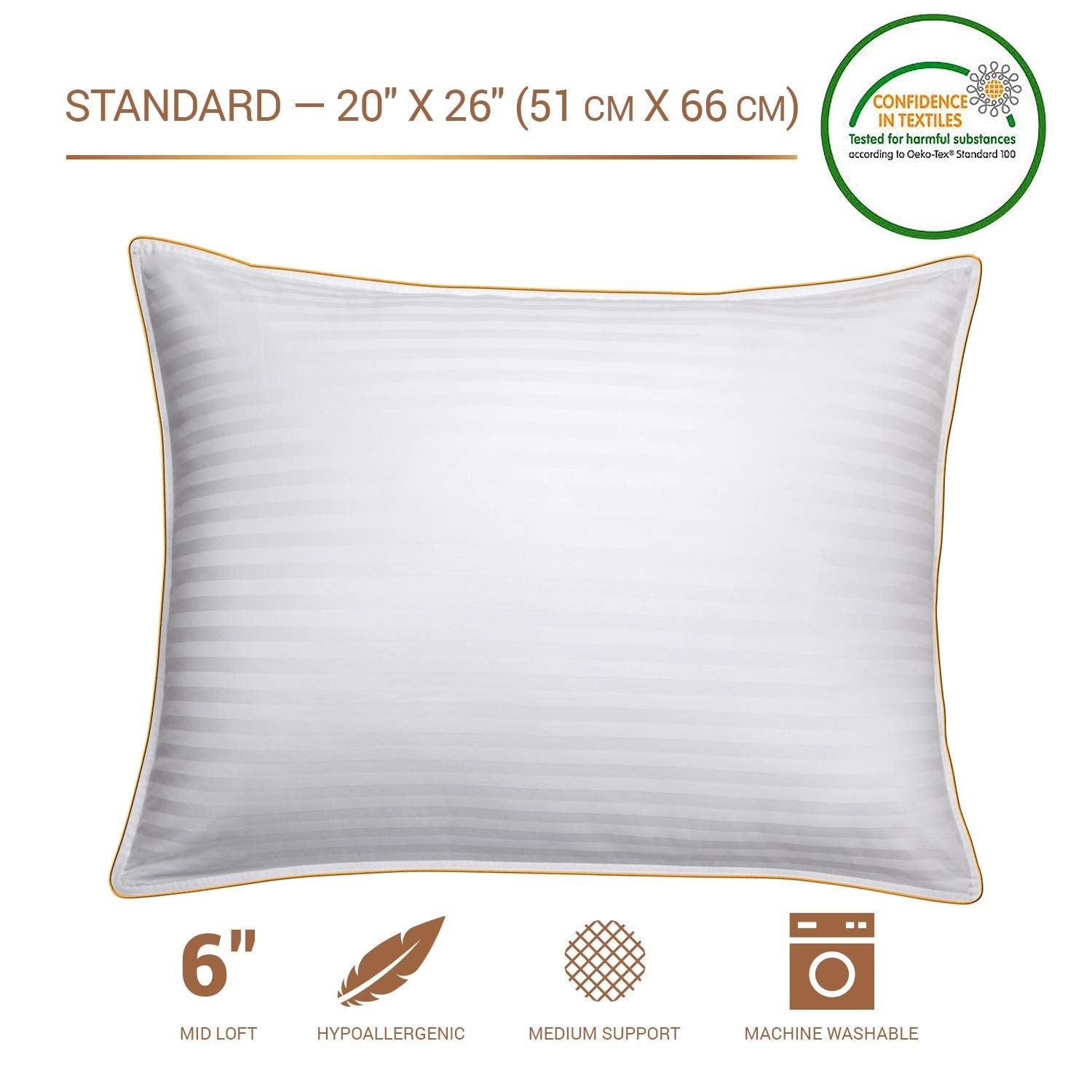 5 STARS UNITED Standard Pillows 2-Pack - 50x65 cm - Standard Size Hotel Quality Pillow for Sleeping - Ultra Soft Support Bed Pillows - Cotton Covers