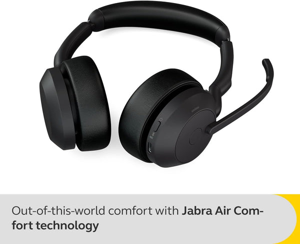 Jabra Evolve2 55 Stereo Wireless Headset Air Comfort Technology, Noise-cancelling Mics, and Active Noise Cancellation - MS Teams Certified, Works with All Other Platforms - Black