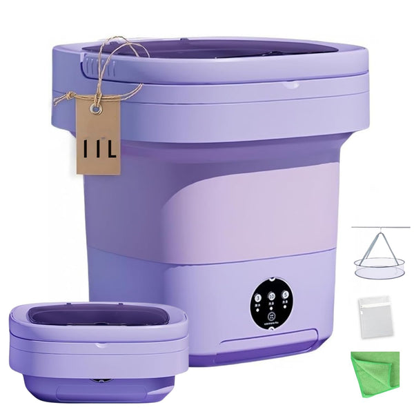Portable Washing Machine, 11L Foldable Washer & Spin Dryer with Laundry Bag & Drying Net & Microfiber Cloths, Laundry Machine with 3 Cleaning Modes for Baby Clothes and Underwear (Blue)