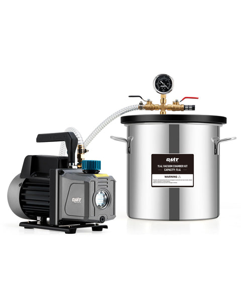 ORION MOTOR TECH 18.9 L Vacuum Chamber with Pump Kit, 3.5 cfm Vacuum Pump and Chamber Kit with Tempered Glass Lid 1.5 m Hose, Vacuum Degassing Chamber Kit for Stabilizing Wood Degassing Silicone Resin