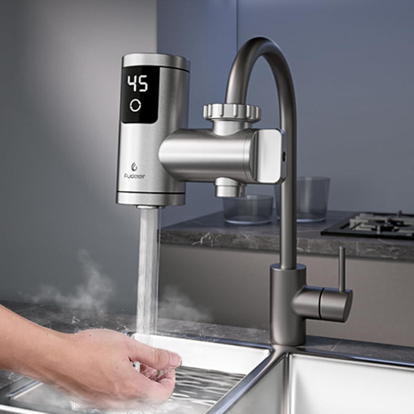 Electric Hot Water Tap for Bathroom, Instant Hot Water Heated Tap for Kitchen, Stainless Steel Water Heater Tap Supply Hot and Cold Water Faucet with Digital Display (Mechanical Spout)