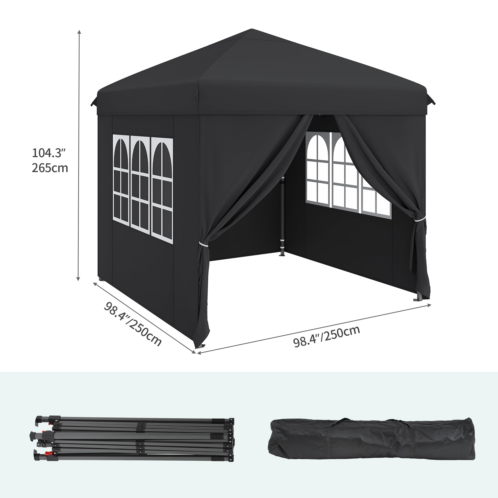 YITAHOME 3x3M Outdoor Pop Up Gazebo with Sides and Windows, Waterproof Folding Garden Canopy All Seasons Camping Gazebo Anti-UV with Adjustable Height Stakes Rope Carry & Weight Bags for Party Event