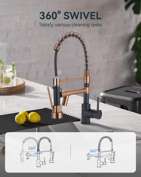 Warmiehomy 5 Modes Kitchen Taps Mixer with Pull Out Spray,High Arc 360° Swivel Dual Spout Pull Down Stainless Steel Kitchen Sink Taps,Brushed Nickel