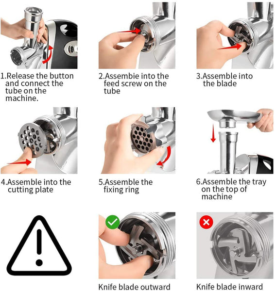 Electric Meat Grinder and Duty Household Sausage Maker Meats Mincer Food Grinding Mincing Machine with Kibbe Attachement  Powerful 2800W Copper