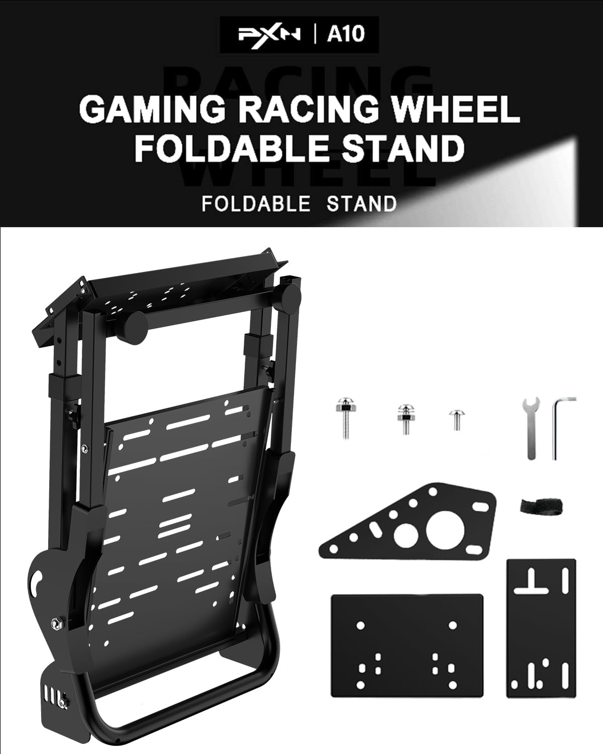 PXN A10 Racing Wheel Stand, Foldable Steering Wheel Stand - Compatible with V3, V900, V9, V9 Gen2, V10, V99, G27, G29, G920, G923, T248, T300, TGT- Racing Simulator Cockpit, Driving Sim Racing Rig