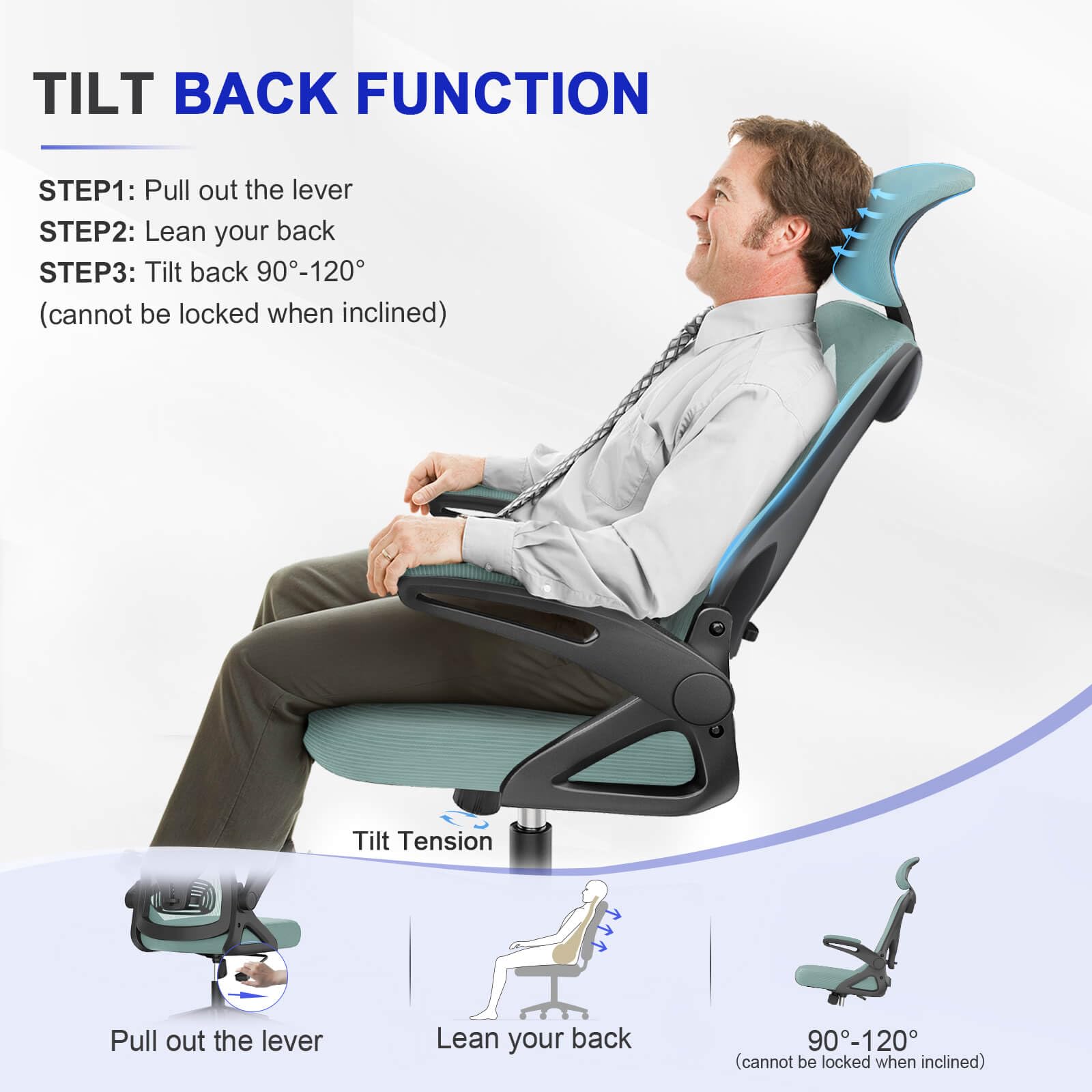 Office Chair - Ergonomic Desk Chair with Lumbar Support Headrest Adjustable, Padded Flip-up Armrests Comfy Seat Cushion High Back Executive Manager Chair For Home Office