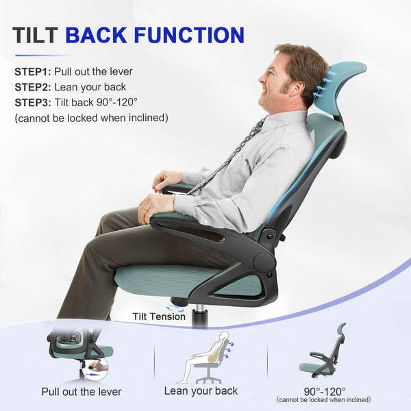 Office Chair - Ergonomic Desk Chair with Lumbar Support Headrest Adjustable, Padded Flip-up Armrests Comfy Seat Cushion High Back Executive Manager Chair For Home Office