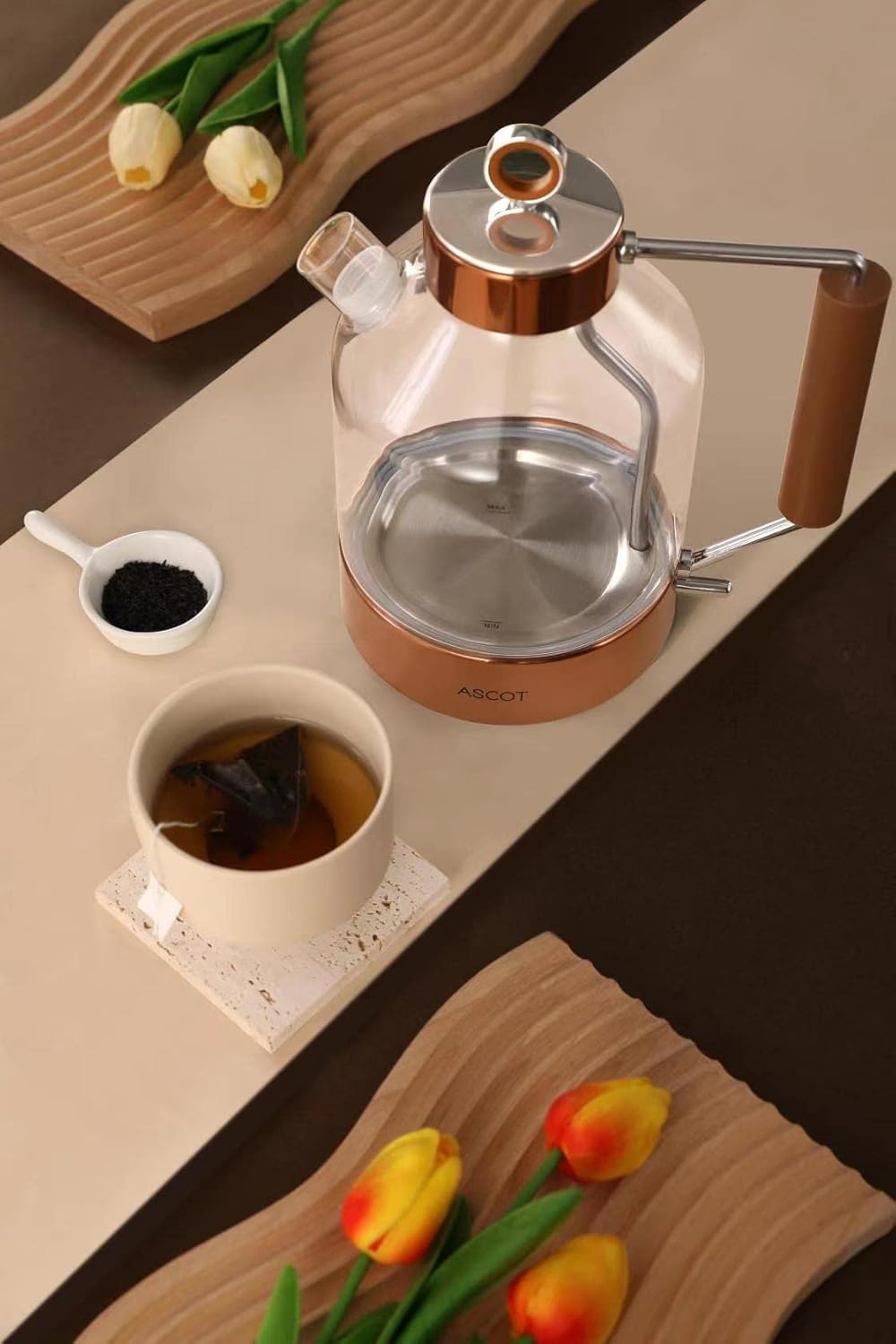 Electric Kettle, ASCOT Glass Electric Tea Kettle 1.5L 2200W Tea Heater & Hot Water Boiler, Borosilicate Glass, Auto Shut-Off and Boil-Dry Protection