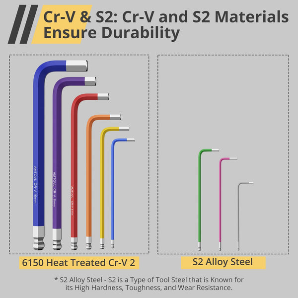 AMTOVL Hex Keys Set, 27PCS Allen Key Set & Star Key Set, Magnetic S2 Steel Metric Imperial Extra Long Ball End Hex Key Set with Color Coding with T-Handle for Bicycle Repair Household DIY