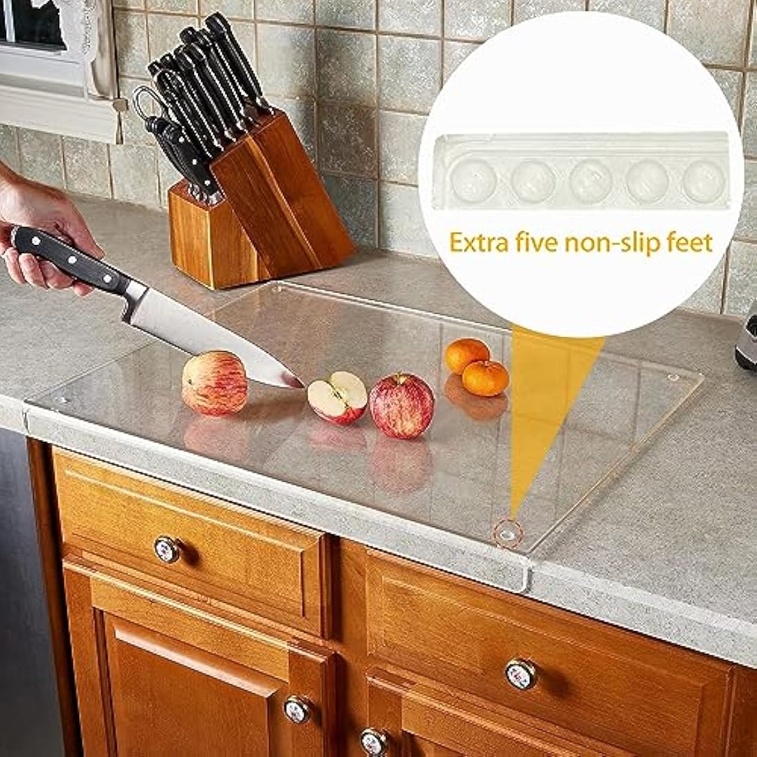 Acrylic Cutting Board, 5mm Chopping Board With Stop Edge, 45cm x 40cm, Clear for Kitchen Counter, Non-Slip Transparent With Lip
