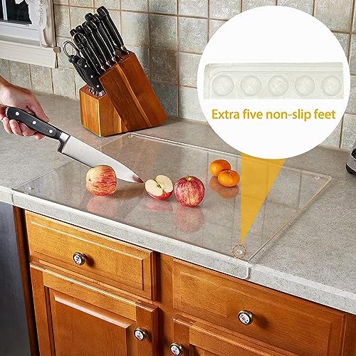 Acrylic Cutting Board, 5 mm Chopping Board With Stop Edge, 60 cm x 45 cm, Clear for Kitchen Counter, Non-Slip Transparent With Lip