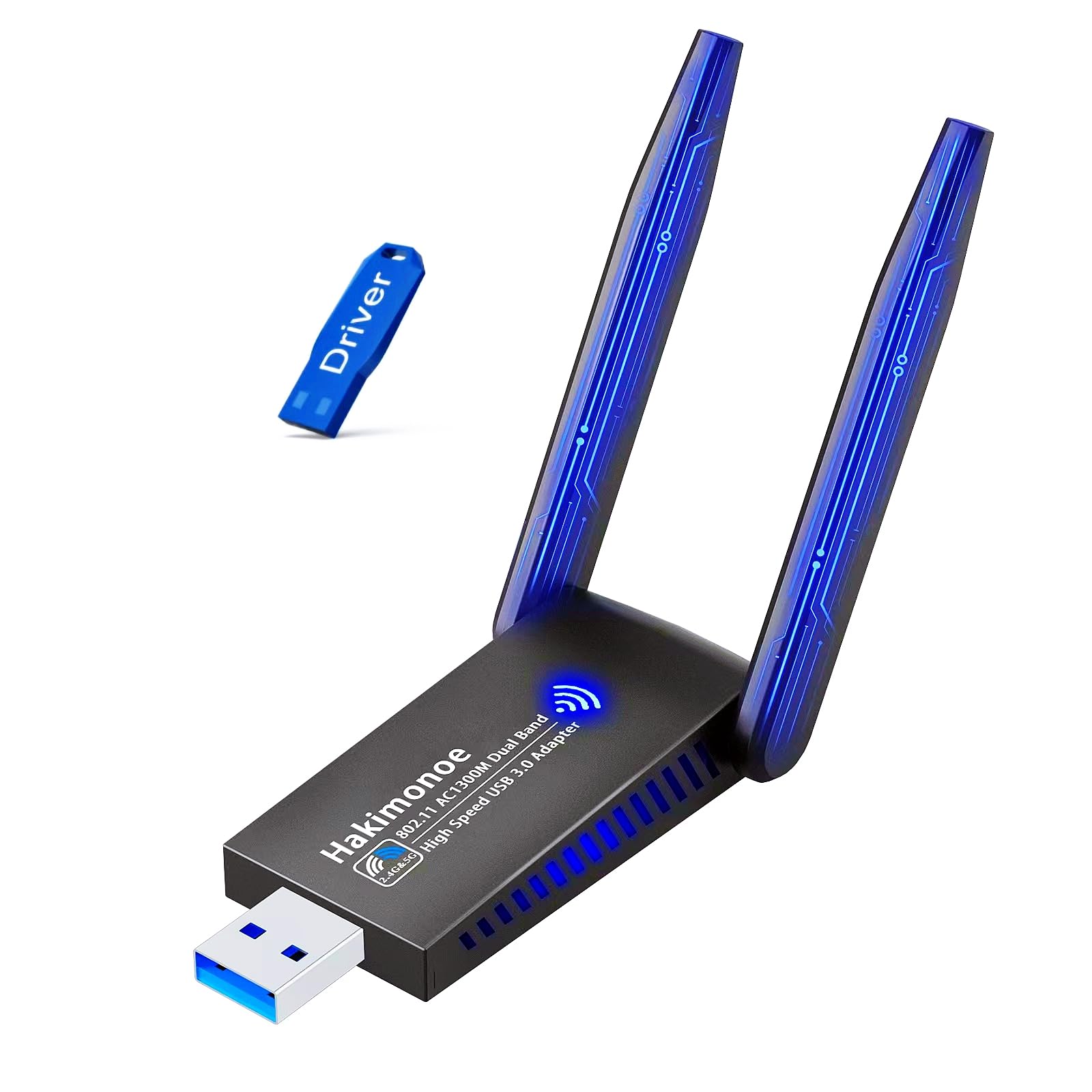 AC1300 USB 3.0 WiFi Adapter for PC, Super-Fast Wireless Network Card Dongle High Gain 5dBi Antenna Dual Band 2.4G/5GHz w/USB Driver for Win 11 10 8.1 8 7 Laptop Desktop, Plug n Play