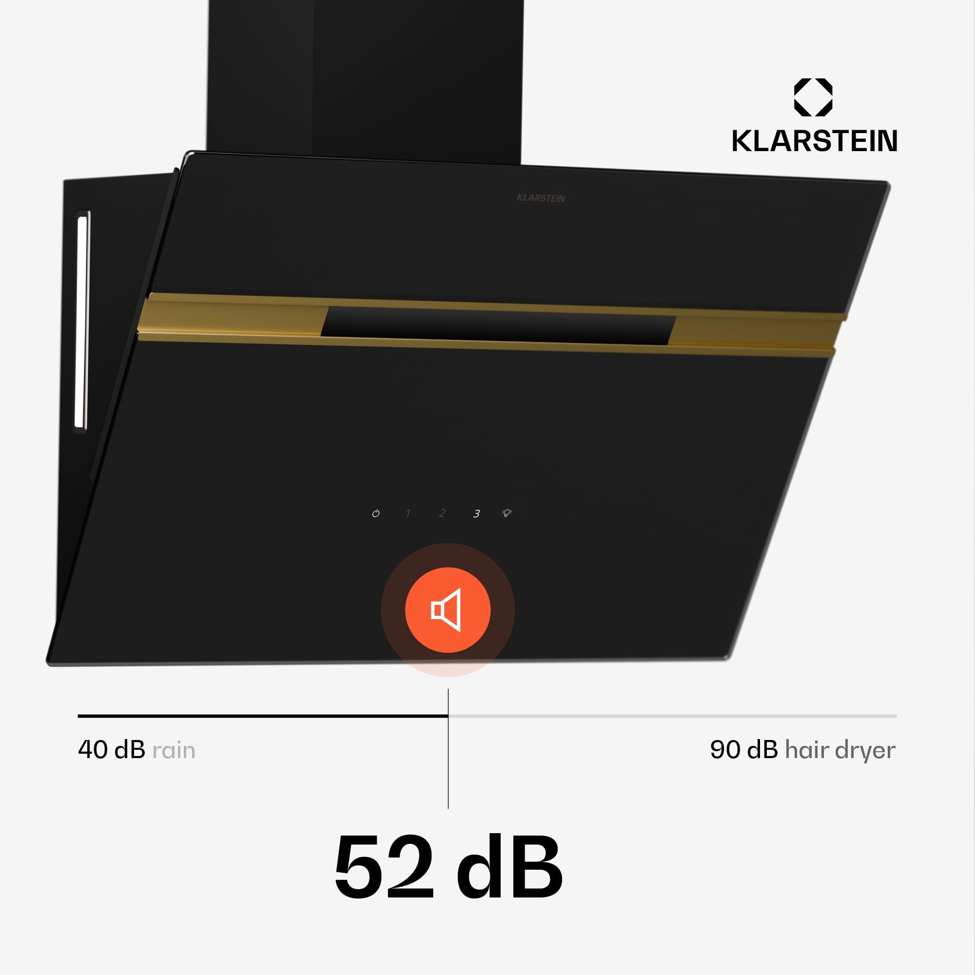 Klarstein Alina 90 Angled Cooker Hood - 600m³/h Air Flow, Touch Panel, LED Backlighting, Quiet 63dB, Energy Class A, 90cm Extractor Hood, Black