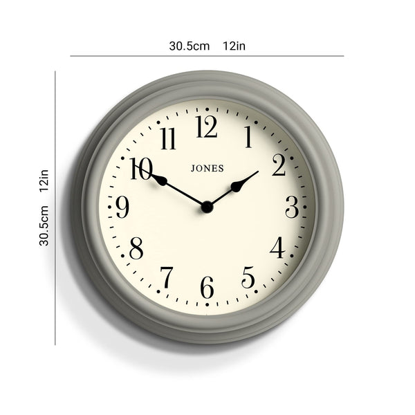 Jones Clocks Venetian wall clock | Classic round clock | 30cm | Grey | Arabic numerals | Traditional design ideal for kitchen, living room or bedroom