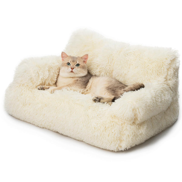 MEWOOFUN Stylish Cat Bed Sofa Large for Indoor Cats, Plush Washable Couch, Small Dog Beds, Soft Calming with Anti-Slip Bottom, Beige