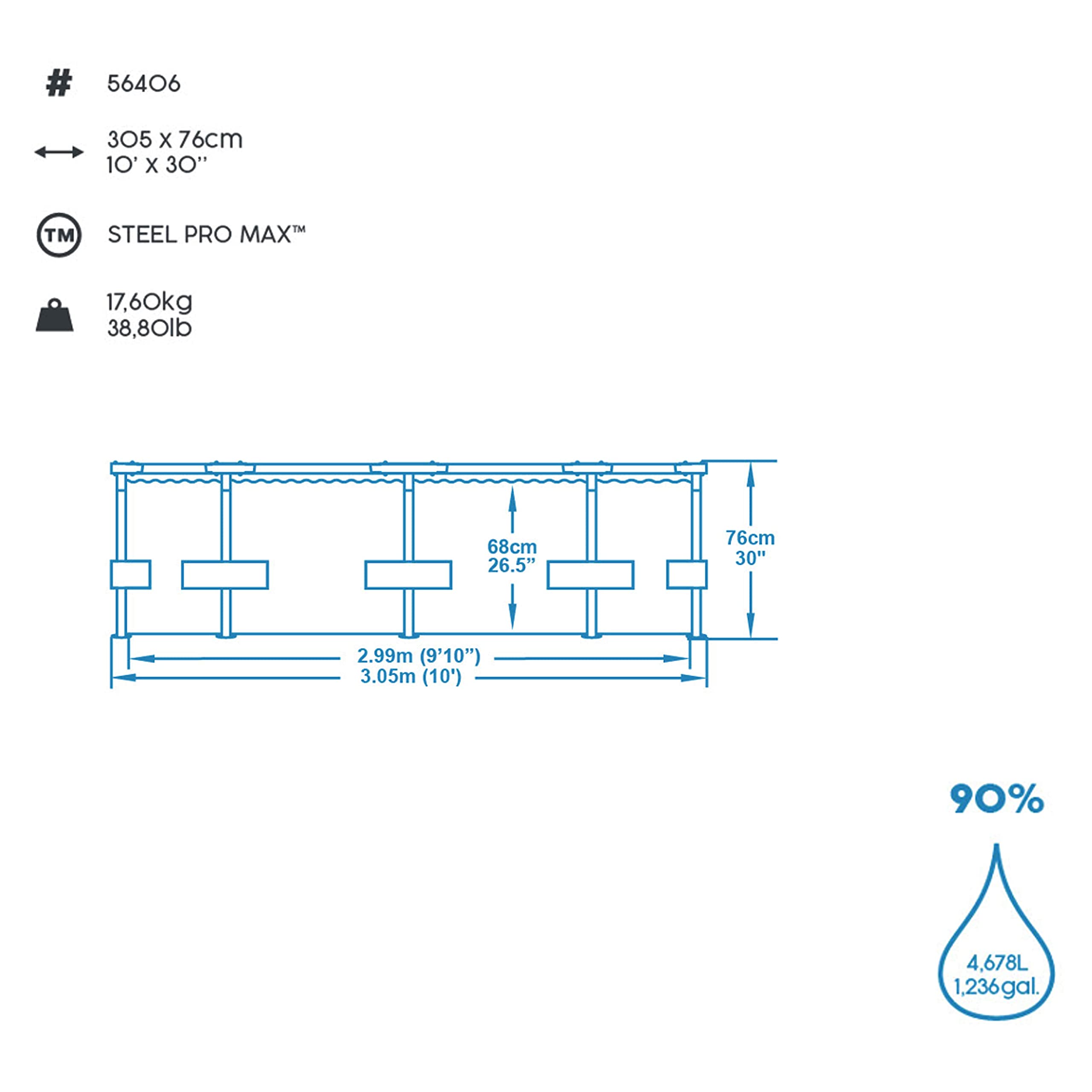 Bestway Steel Pro Max | Metal Frame Above Ground Pool, Family Outdoor Pool 10ft