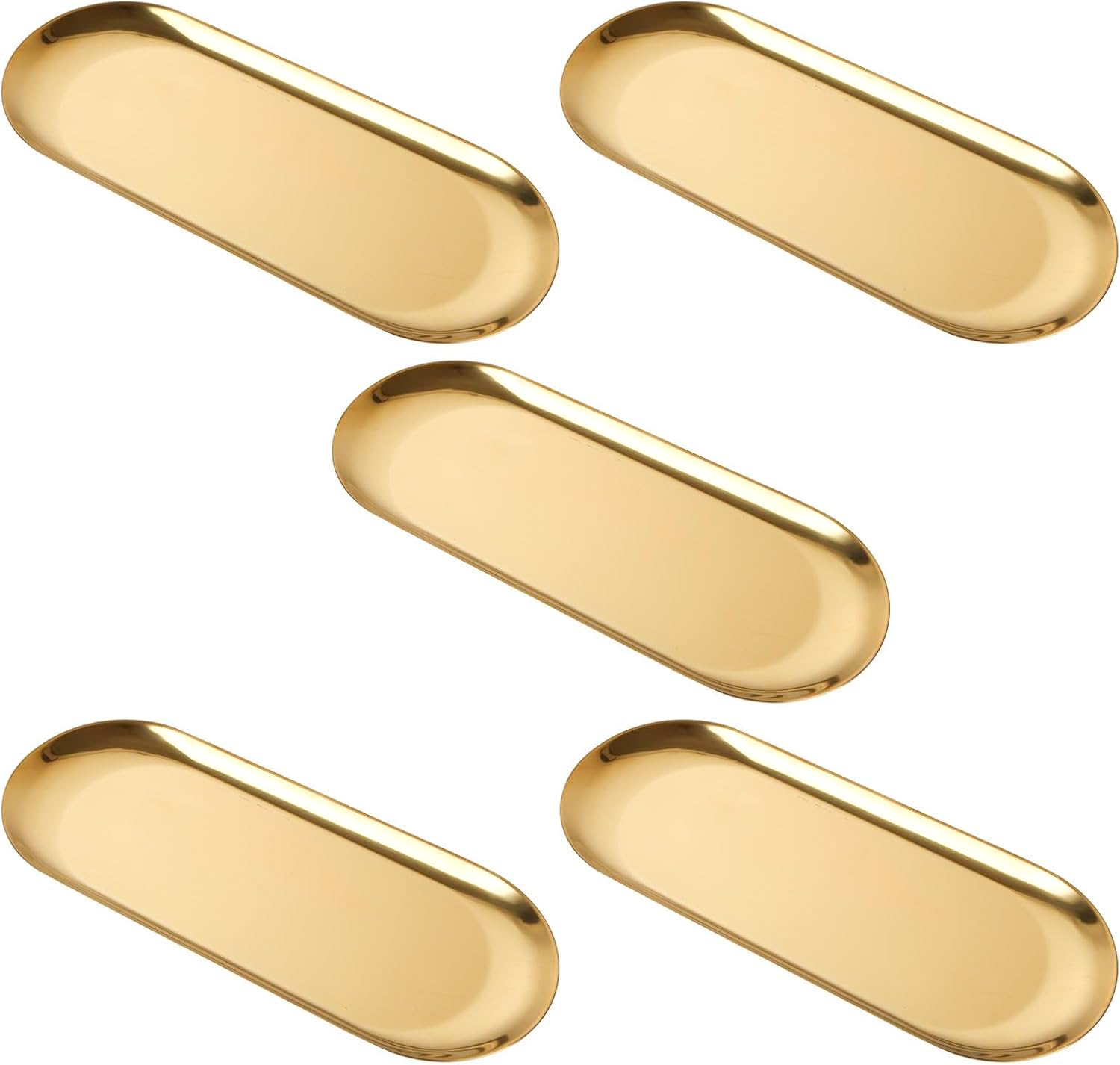 AHAQU 5 Sets Oval Gold Dish, Gold Trinket Serving Tray, Towel Storage Dish Plate, Tea Fruit Trays Cosmetics Jewelry Plate used in Bedroom, Kitchen,