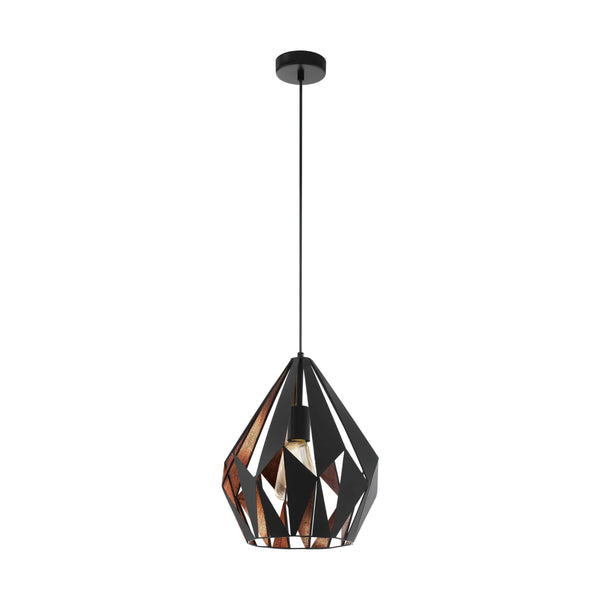 EGLO Vintage Pendant, Steel, 60 W, Black, Copper, 49254